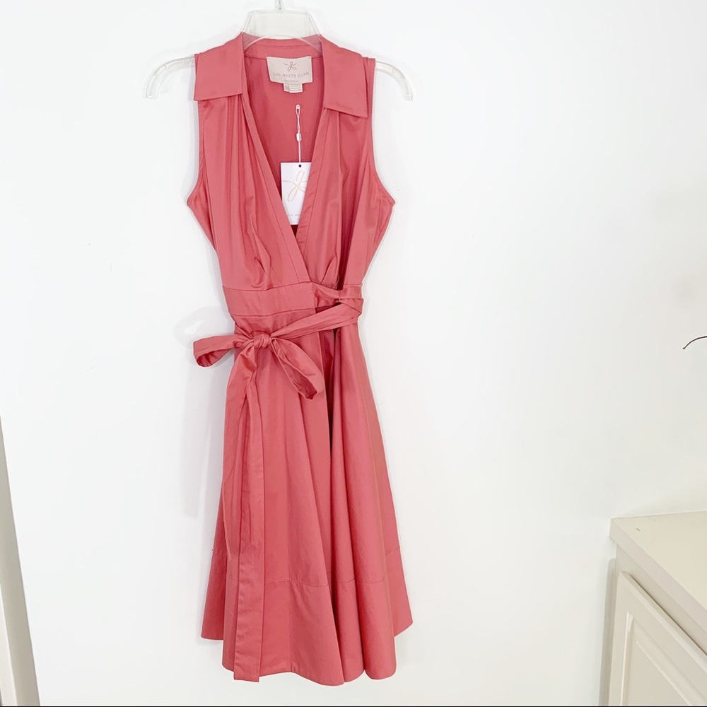 Gal Meets Glam Heather Wrap Fit & Flare Dress Pink 4 NWT - Picture 8 of 11